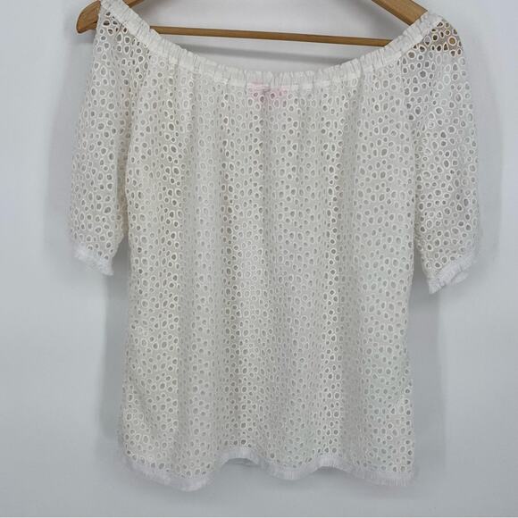 Lilly Pulitzer Top Lace Eyelet Off The Shoulder With Fringe Resortwear Coastal - Picture 2 of 9